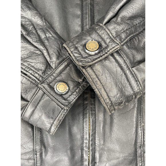 VINTAGE Members Only Jacket Mens Large Black Leather Full Zip Bomber Grunge 80s - Picture 9 of 10